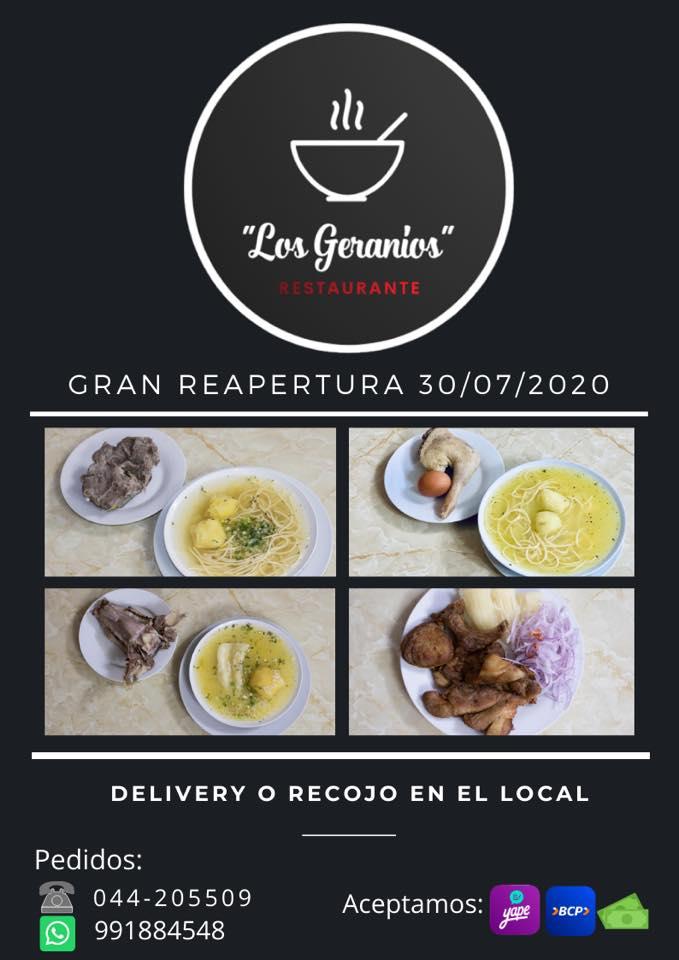 Carta de Restaurante Los Geranios, Trujillo