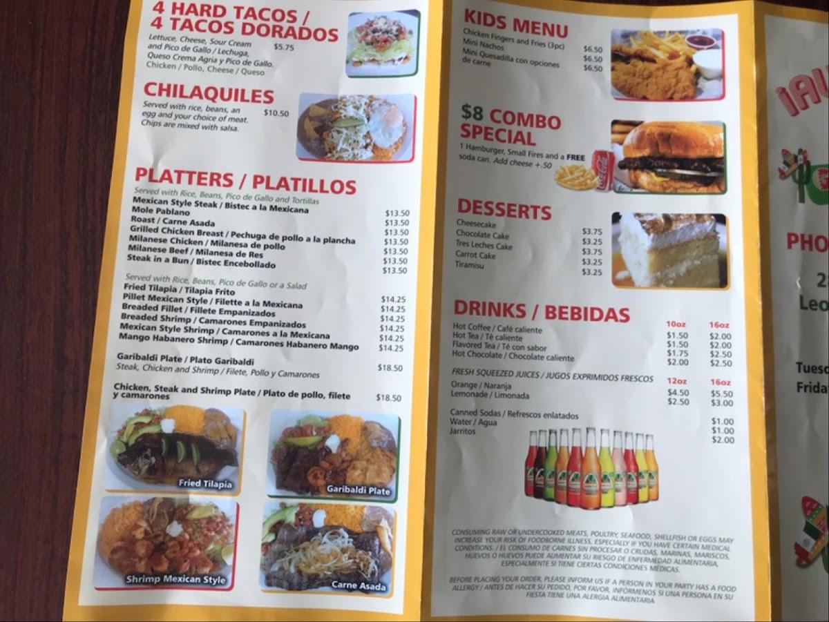 Menu at Garibaldi Mexican Restaurant, Leominster