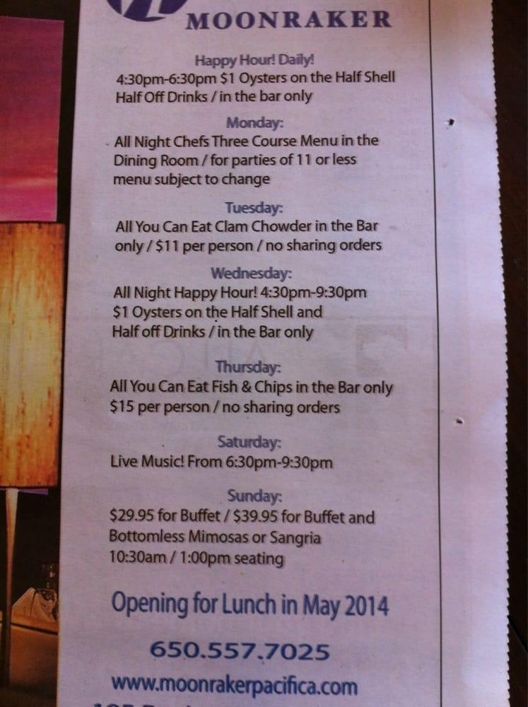 Menu at Moonraker restaurant, Pacifica