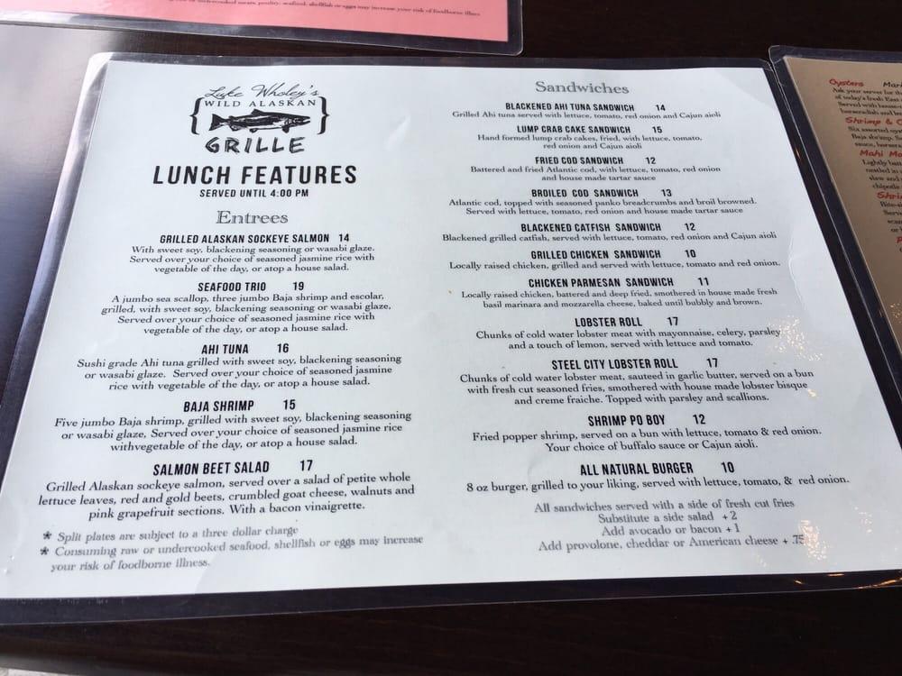 Menu at Luke Wholey's Wild Alaskan Grille restaurant, Pittsburgh