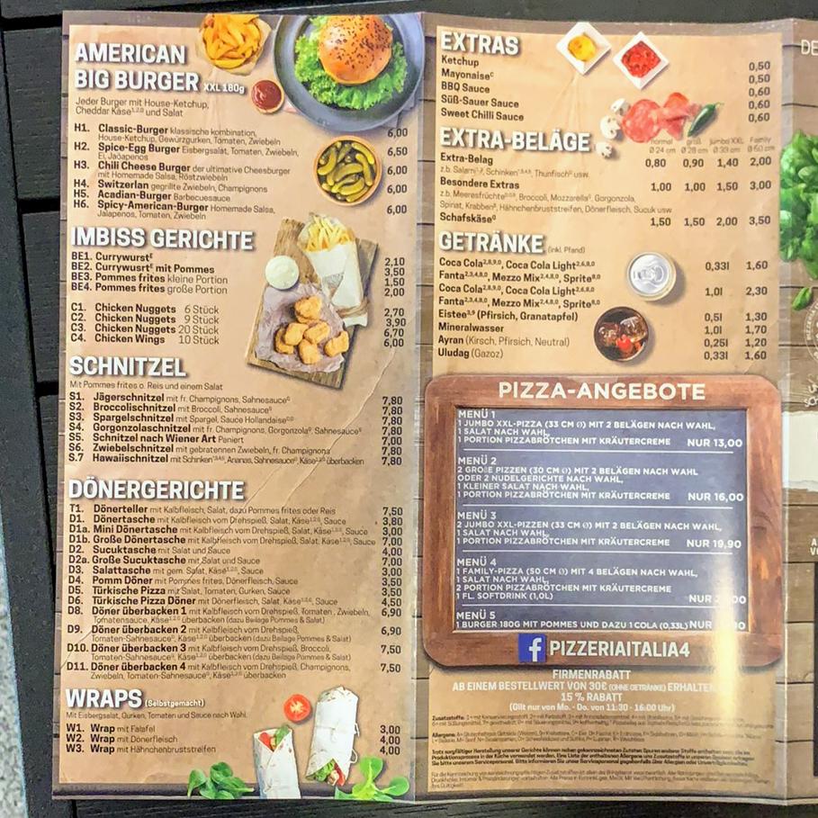 Menu at Pizzeria Italia 4 Gelsenkirchen, Gelsenkirchen