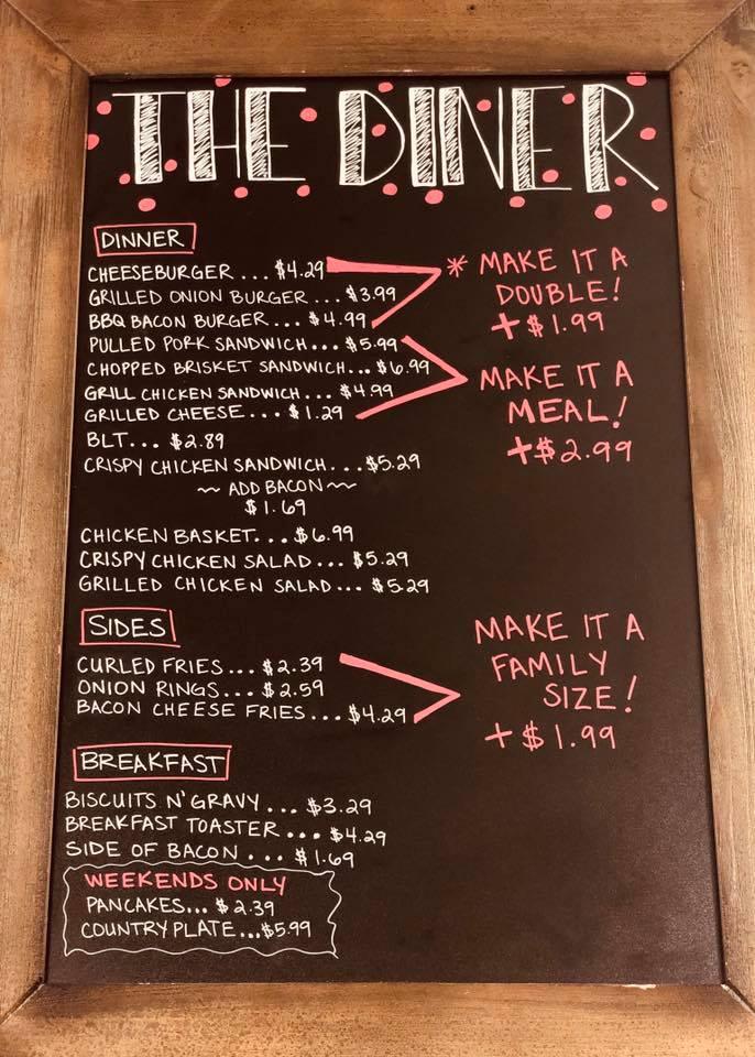 Menu at The Diner, Fort Supply