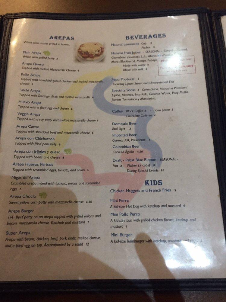 Menu at El Rincón Latino Colombian Restaurant, Tallahassee