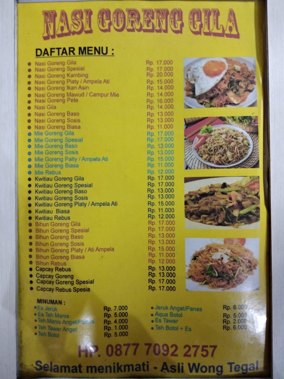 Menu At Nasi Goreng Gila Yasmin Asa Restaurant Bogor Kp Parung Jambu