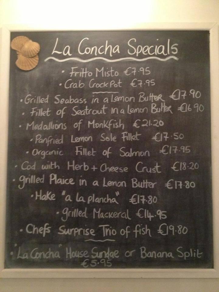 Menu at La Concha Restaurant, Skibbereen