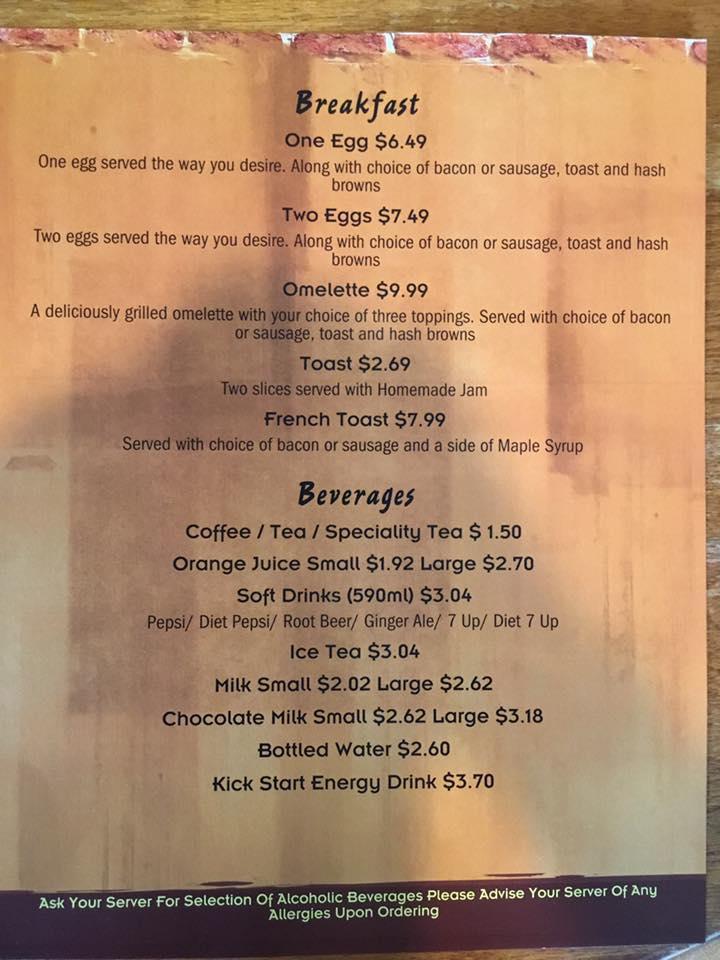 Menu at Old Warehouse Restaurant & Lounge, Amherst