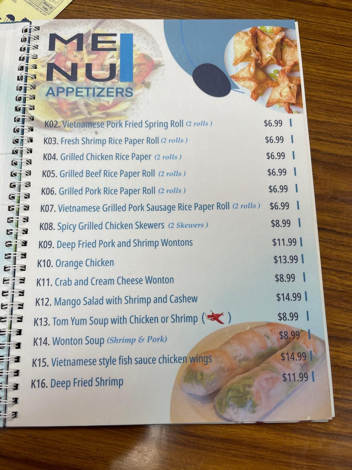 Menu at Pho Nhung Sarnia restaurant, Sarnia