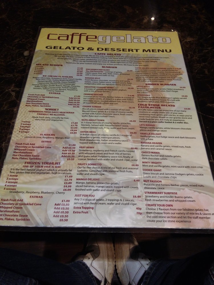 Menu at Newland Caffe Gelato restaurant, Hull, Newland caffe gelato