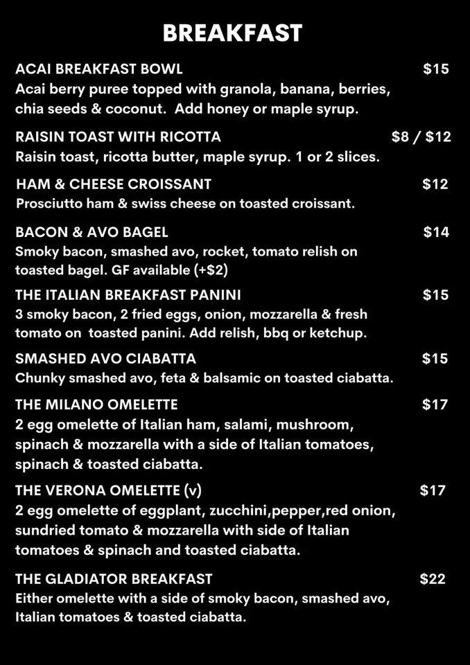 Menu at Little Italy cafe, Kingaroy