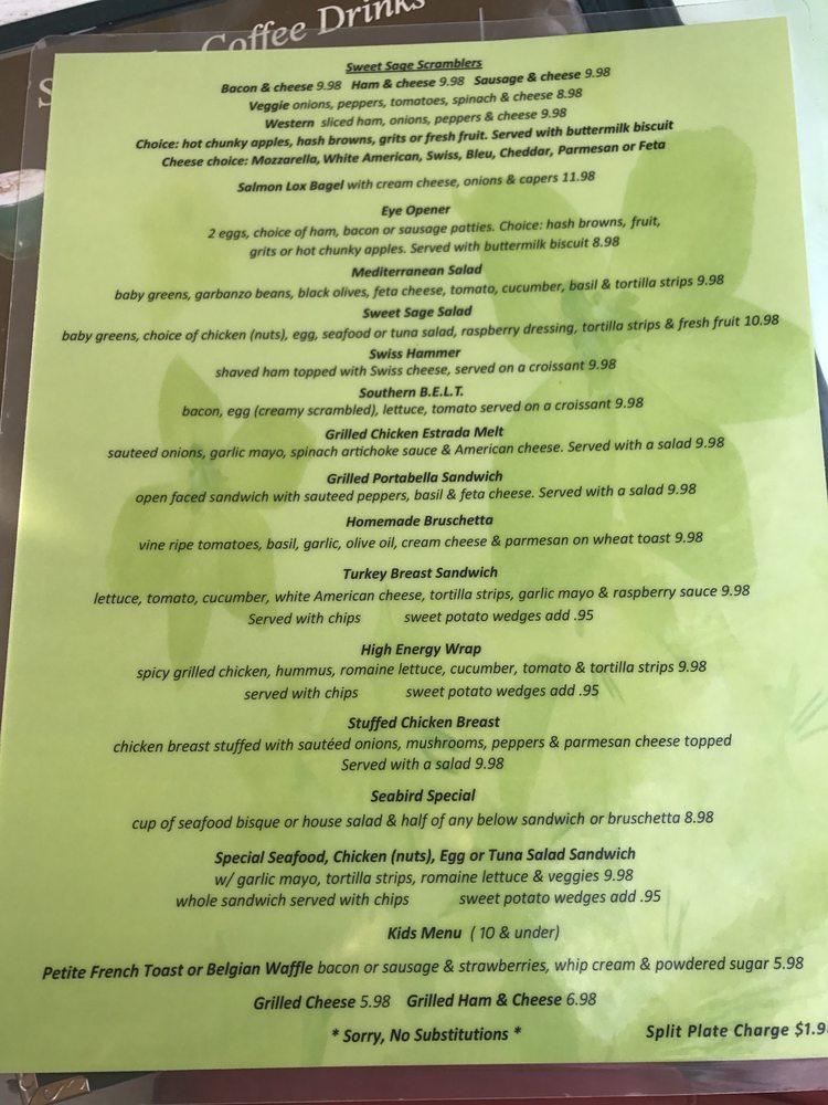 Menu at Sweet Sage Cafe, North Redington Beach