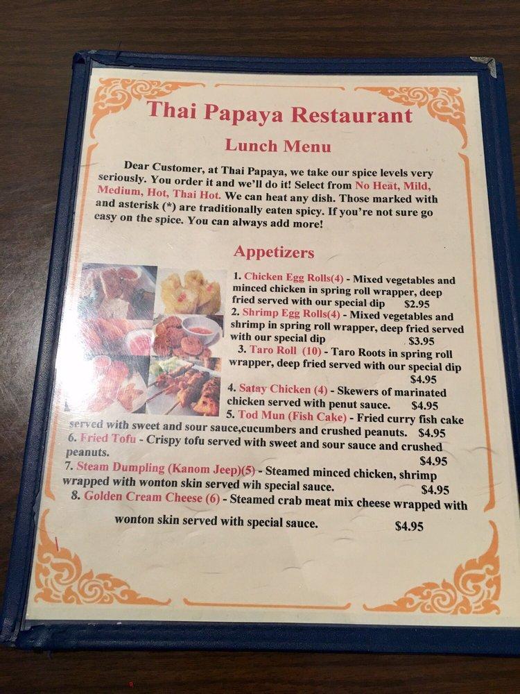 Menu at Thai Papaya restaurant, Hampton, N Armistead Ave