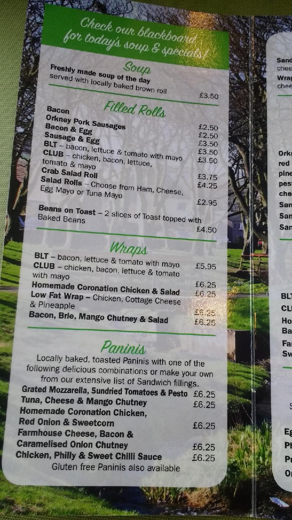 Menu at The Willows Coffee Shop restaurant, Barby