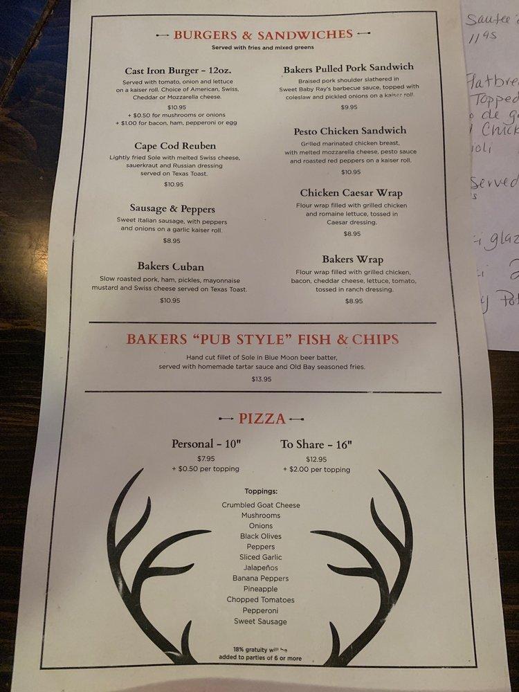Menu at Back to Bakers pub & bar, Yulan