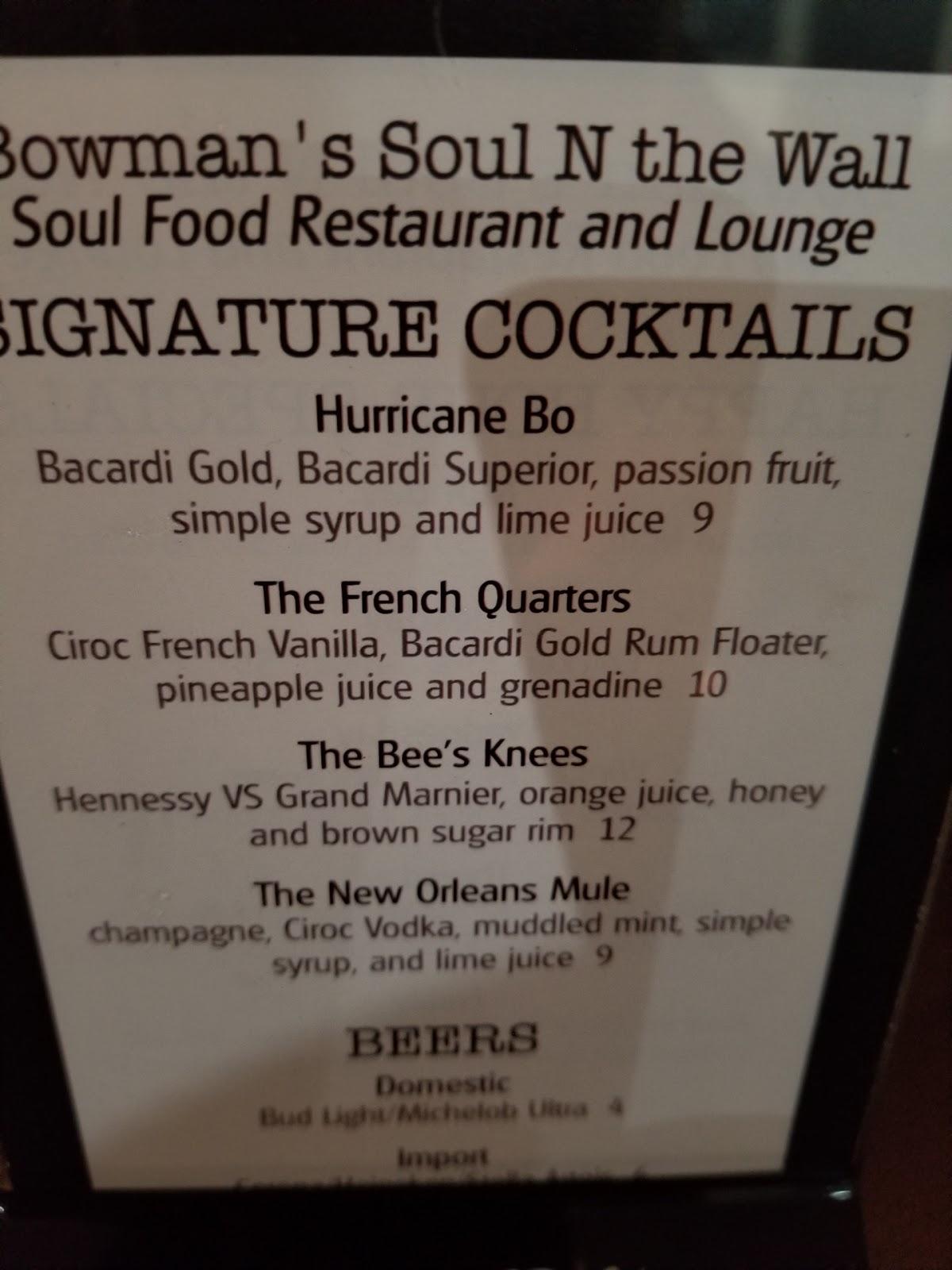 Menu at Bowman's SoulNThe Wall restaurant, Hampton