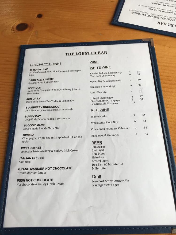 Menu at The Lobster Bar, Newport