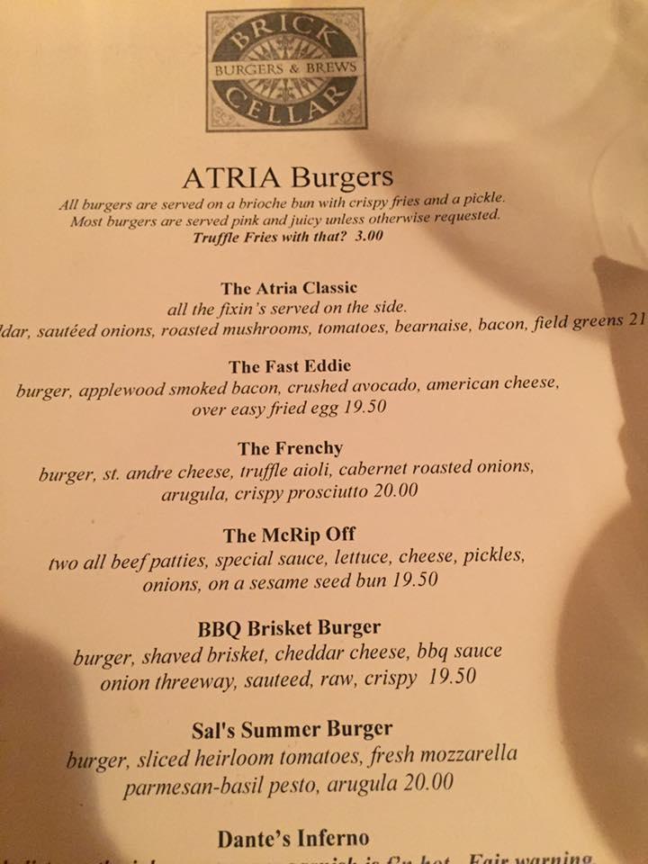 Menu at Brick Cellar Bar, Edgartown
