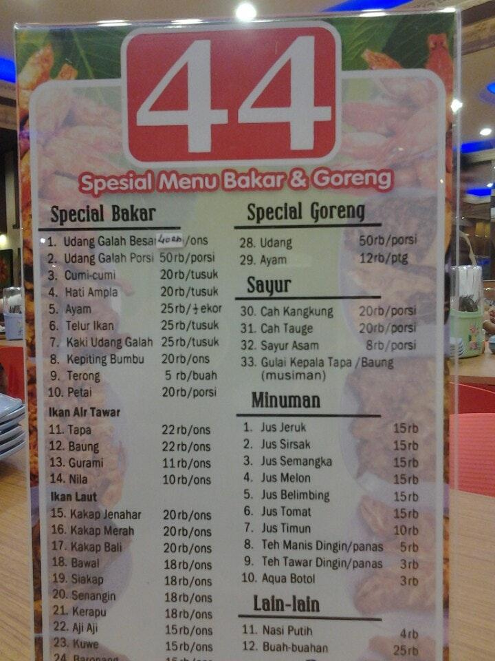 Menu at Ikan Bakar Hanjaya Seafood restaurant, Tangerang