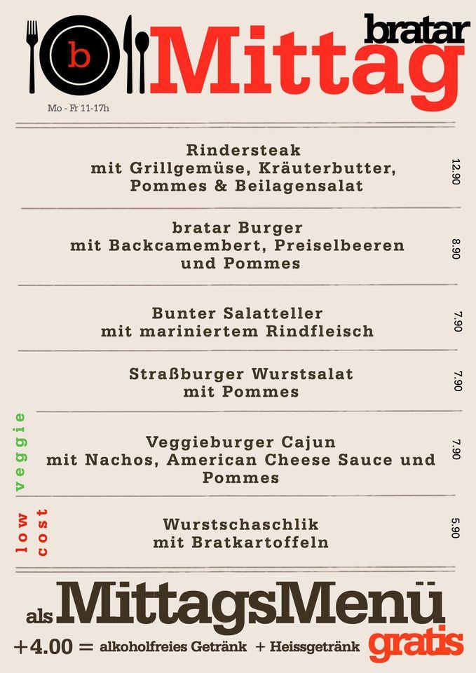 Speisekarte von bratar Burger Grill Bar Karlsruhe, Karlsruhe, Ettlinger
