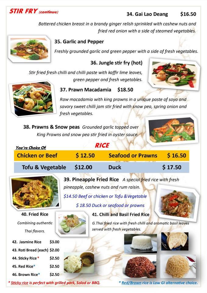 Menu at G thai restaurant, Wagga Wagga