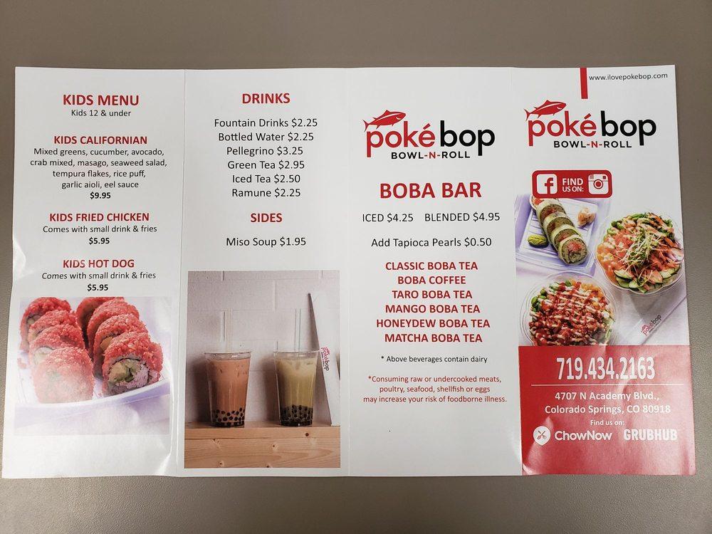 Menu at Poke Bop restaurant, Colorado Springs, N Academy Blvd