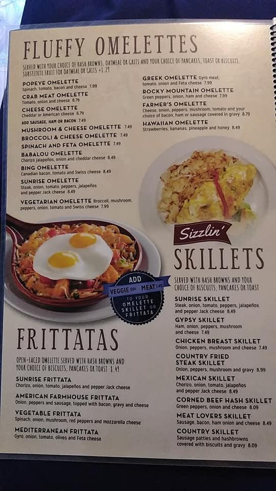Menu at Sunrise House of Pancakes restaurant, Walkerton