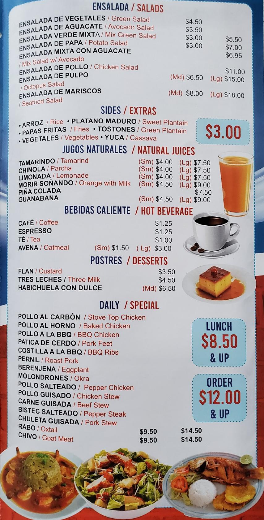 Carta de Sabor Tipico Dominicano Restaurant, Bridgeport