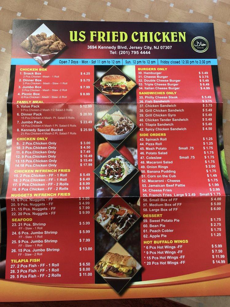 Menu at US Fried Chicken fast food, Jersey City