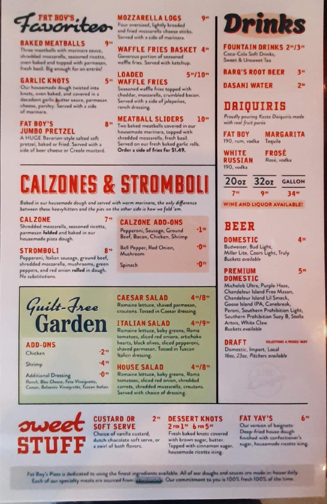 Menu at Fat Boy's Pizza pizzeria, Hattiesburg