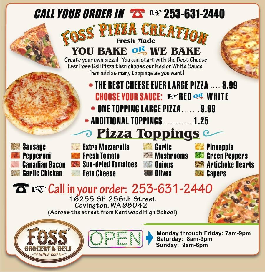 Menu at Foss Grocery & Deli pizzeria, Covington