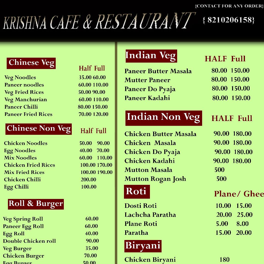 Menu at Krishna cafe & restaurant, Hajipur