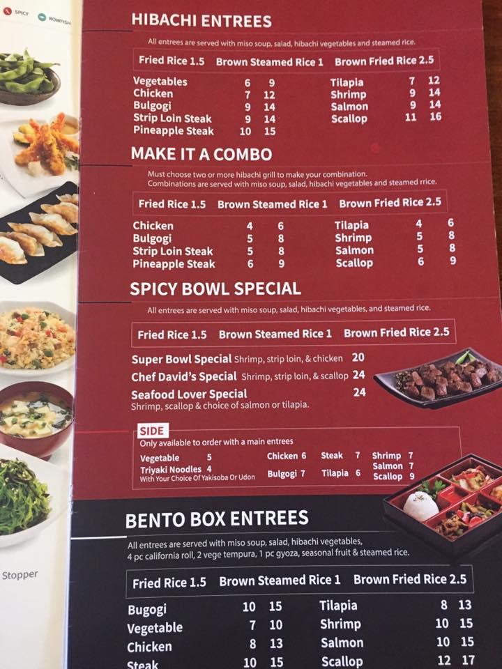 Menu at Spicy Bowl restaurant, Bossier City