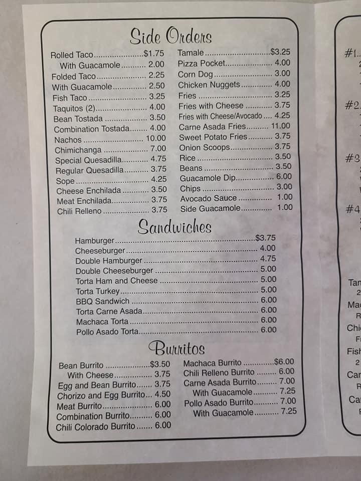 Menu at Nana Dora‘s Restaurant, Brawley