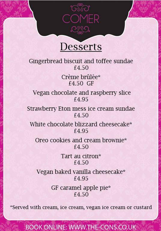 Menu at Comer Restaurant, Corby