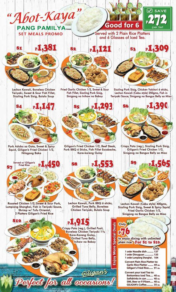 Carta del restaurante Giligan's SM Hypermarket FTI, Taguig, G/F SM