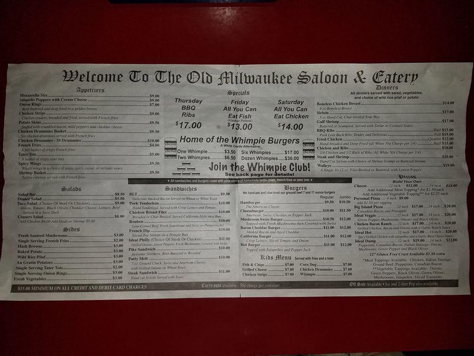 Raf0 Old Milwaukee Club Saloon And Eatery Menu 
