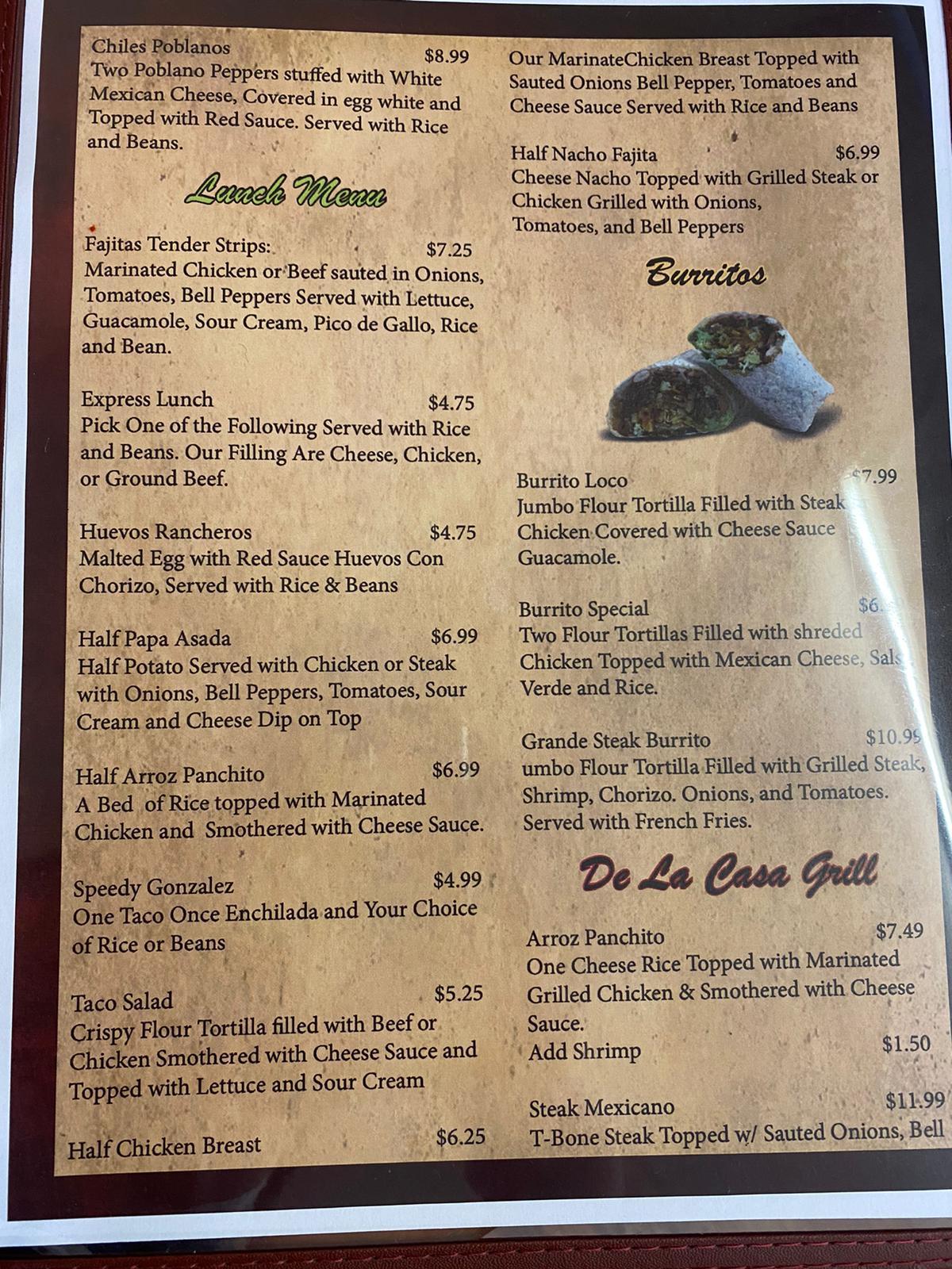 Menu at Tacos la casita restaurant, Blytheville