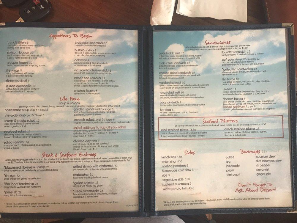 Menu at Conch Cafe, Garden City