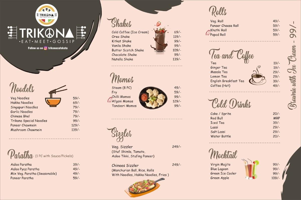 Menu at Trikona cafe kota, Kota