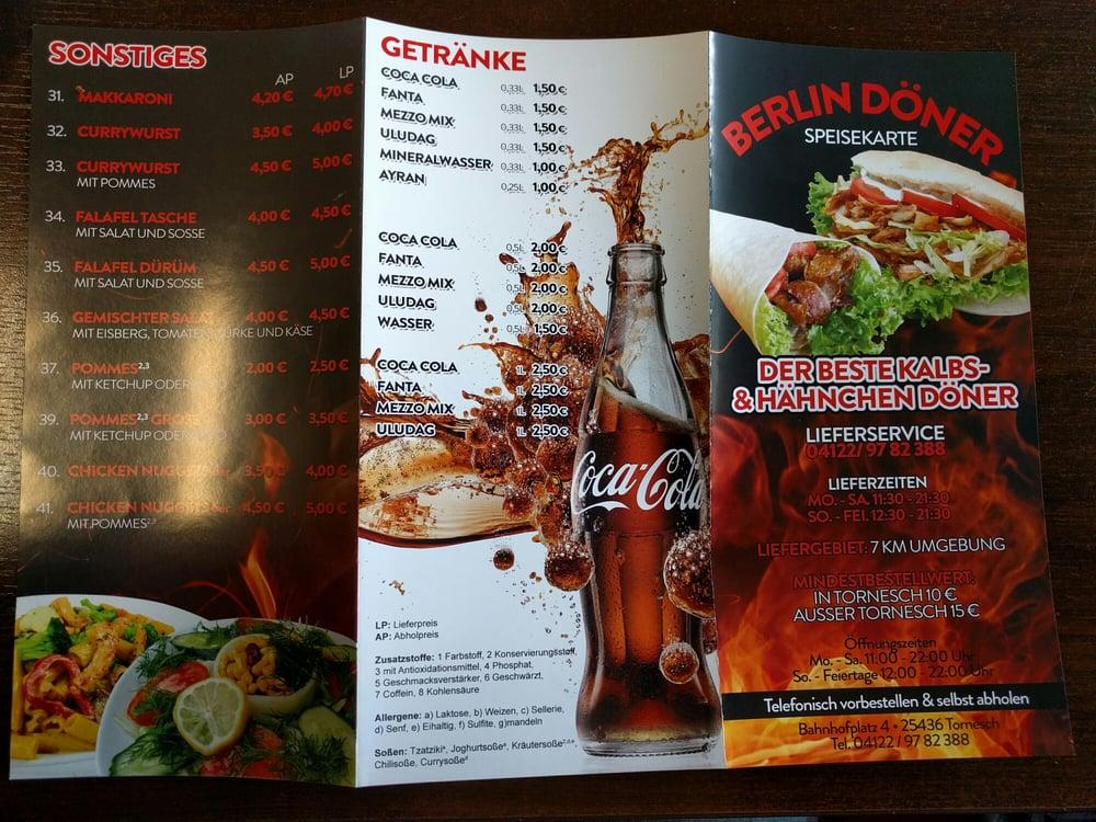 Speisekarte von Berlin Döner restaurant, Tornesch, Bahnhofspl. 4