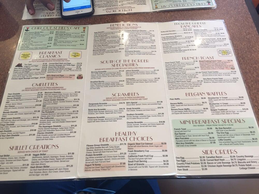 Menu at Bill's Cafe Pleasanton, Pleasanton