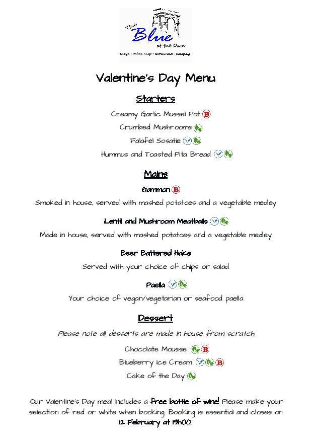 Menu at The Blue At The Dam restaurant, Hartbeespoort, Plot 306