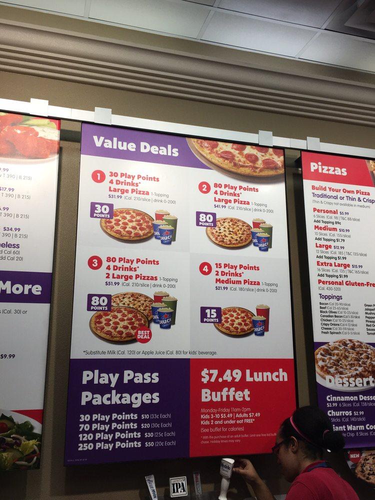 Menu at Chuck E. Cheese pizzeria, Fresno, N Blackstone Ave