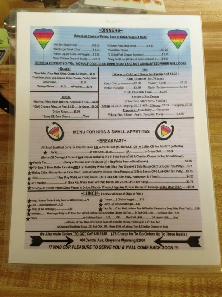 Menu at Diamond Horseshoe Cafe, Cheyenne