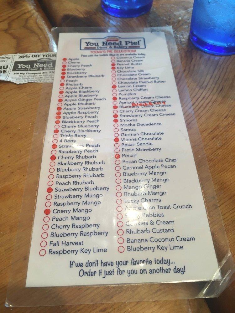 Menu at Estes Park Pie Shop restaurant, Estes Park