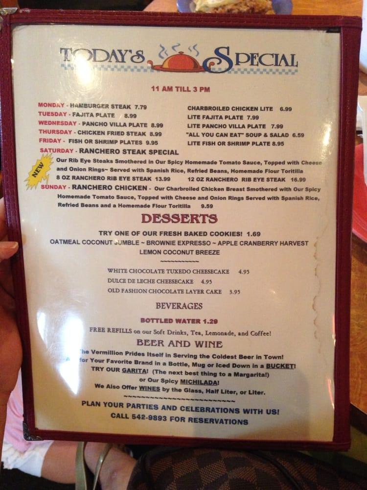 Menu at Vermillion Restaurant and Watering Hole, Brownsville