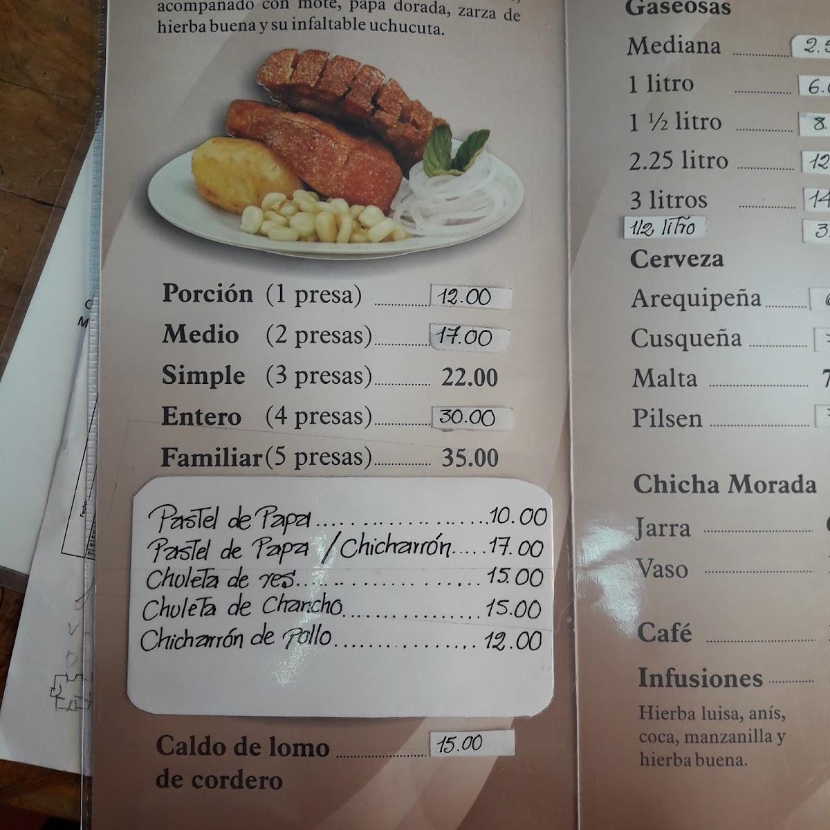 Carta del restaurante Ima Sumac Chicharroneria, Arequipa, Al costado
