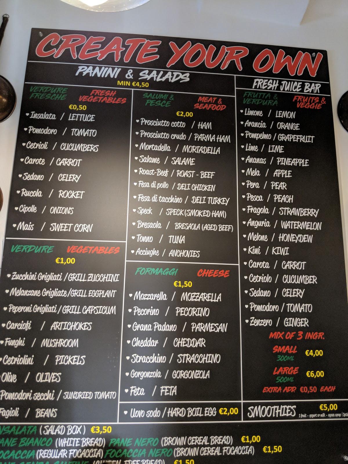 Menu at Lunch Box pub & bar, Vernazza