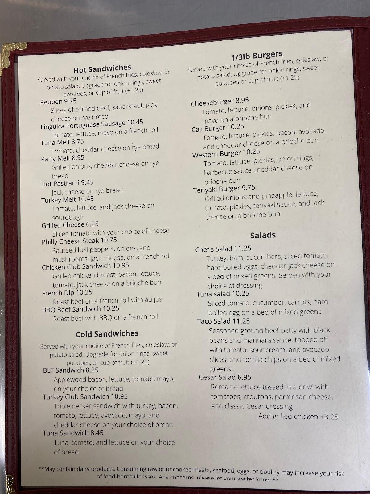 Menu at South Hills Cafe, Eugene