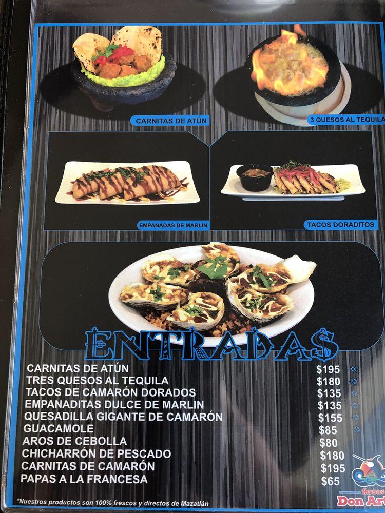 Carta del restaurante Mariscos Don Arturo, Monterrey, Av. Insurgentes 1600