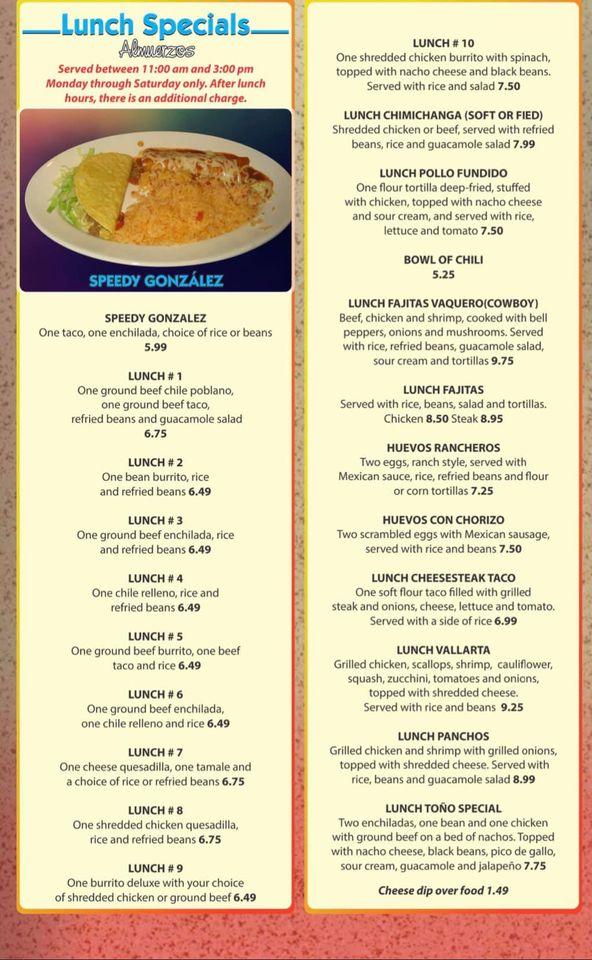 Menu at Monte Alban Restaurante Mexicano, Murphy